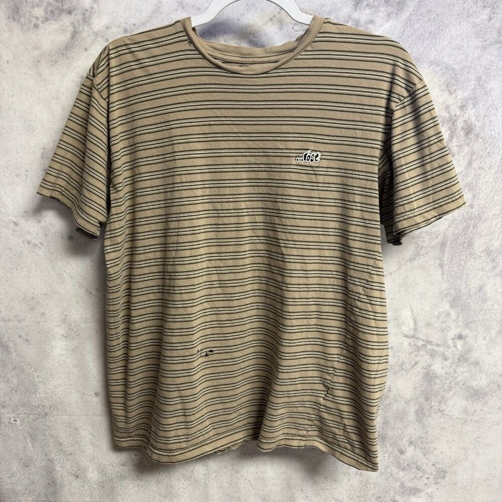 Lost Enterprises T Shirt Mens Large 21x24.5 Beige Striped Skate Tee